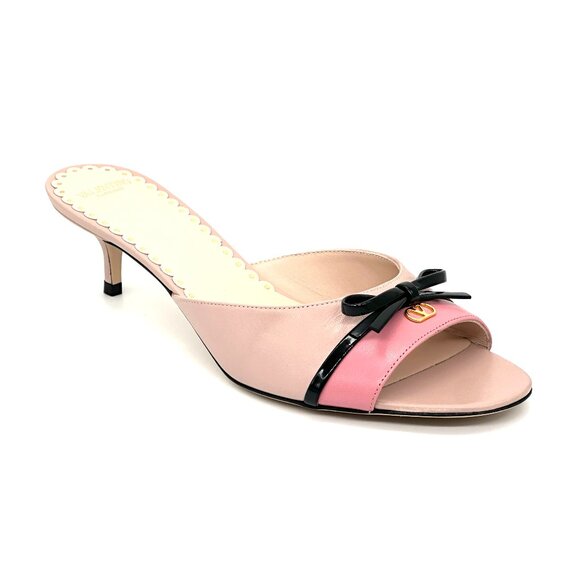 Valentino Bepointy Bow V Logo VLOGO Leather Slide Sandals Mules Heels Shoes - Picture 10 of 16